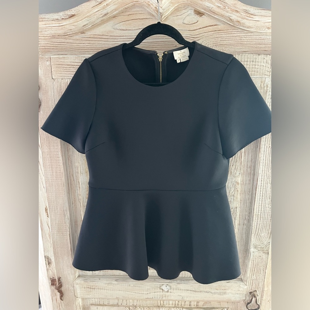 Kate Spade New York Black Peplum Scuba Stretch Knit Blouse Size M/8